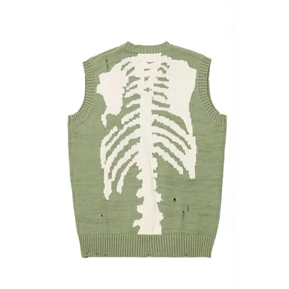 Y2k green sweater with skeleton pattern - choice of sleeves - sans manche / s