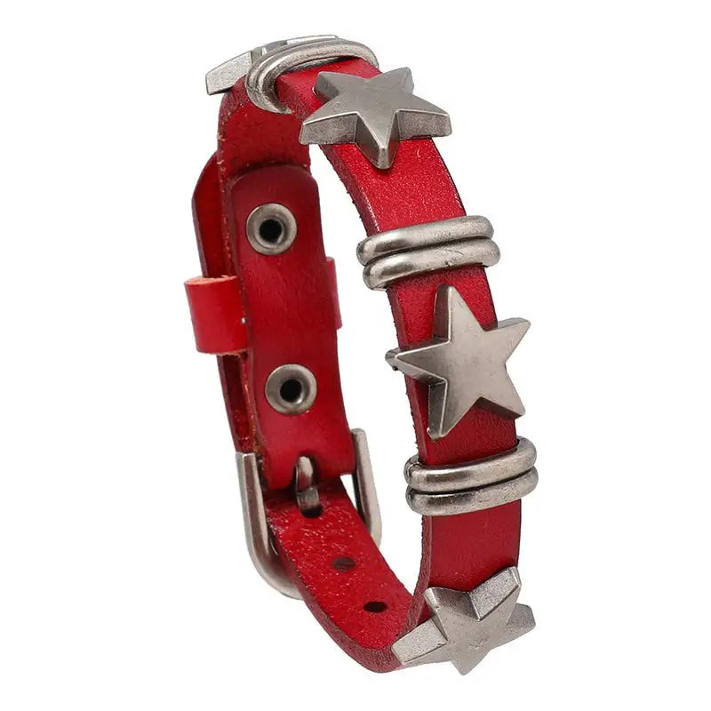 Grunge aesthetic star leather bracelet for a cool rock vibe - red - bracelet