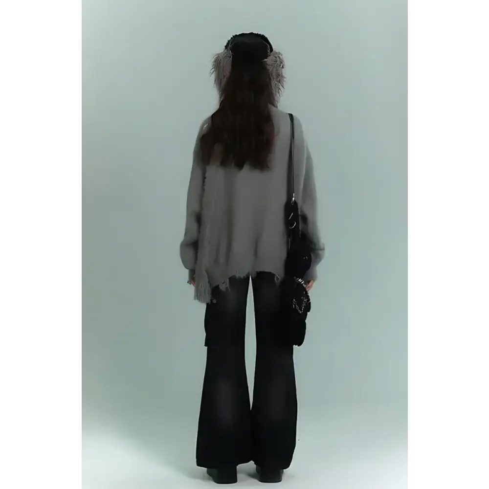 Fluffy cardigan with soft touch knit and red print details