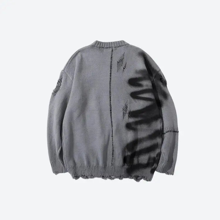 Unisex knitted sweater with spray paint and contrast sewing details