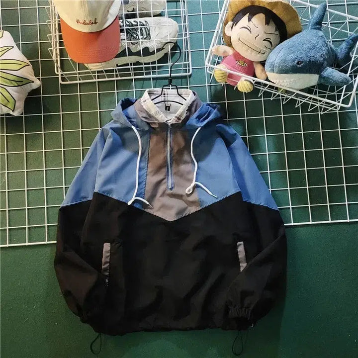 Innovative y2k half-zip hooded jacket for comfort and durability - blue / s - windbreaker jackets