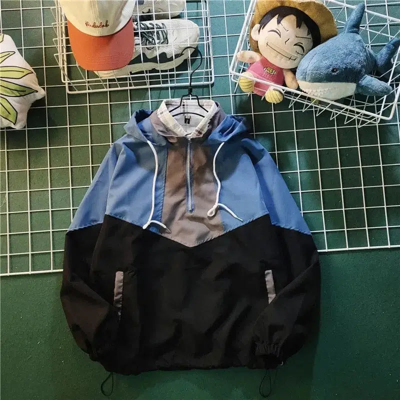 Innovative y2k half-zip hooded jacket for comfort and durability - blue / s - windbreaker jackets