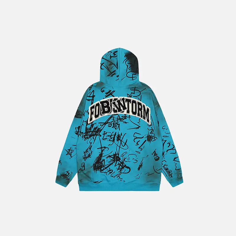 Hand-drawn y2k full zip hoodie for unique streetwear style - hoodies