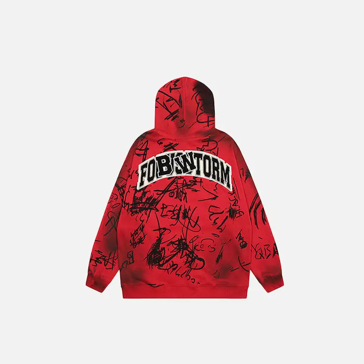 Hand-drawn y2k full zip hoodie for unique streetwear style - hoodies
