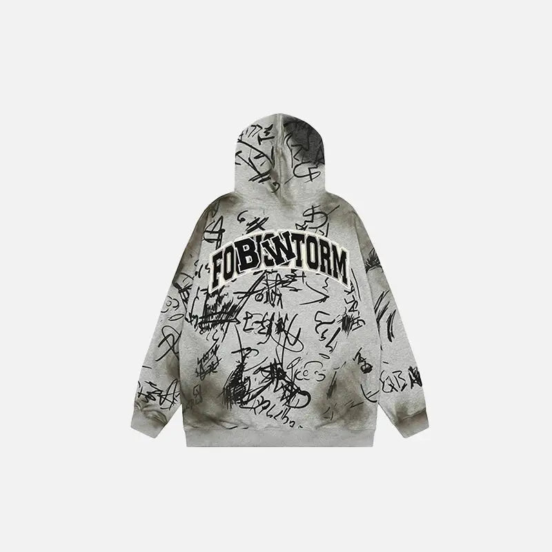 Hand-drawn y2k full zip hoodie for unique streetwear style - hoodies