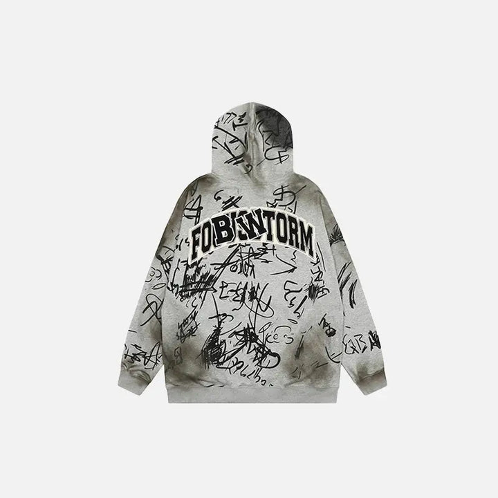 Hand-drawn y2k full zip hoodie for unique streetwear style - hoodies