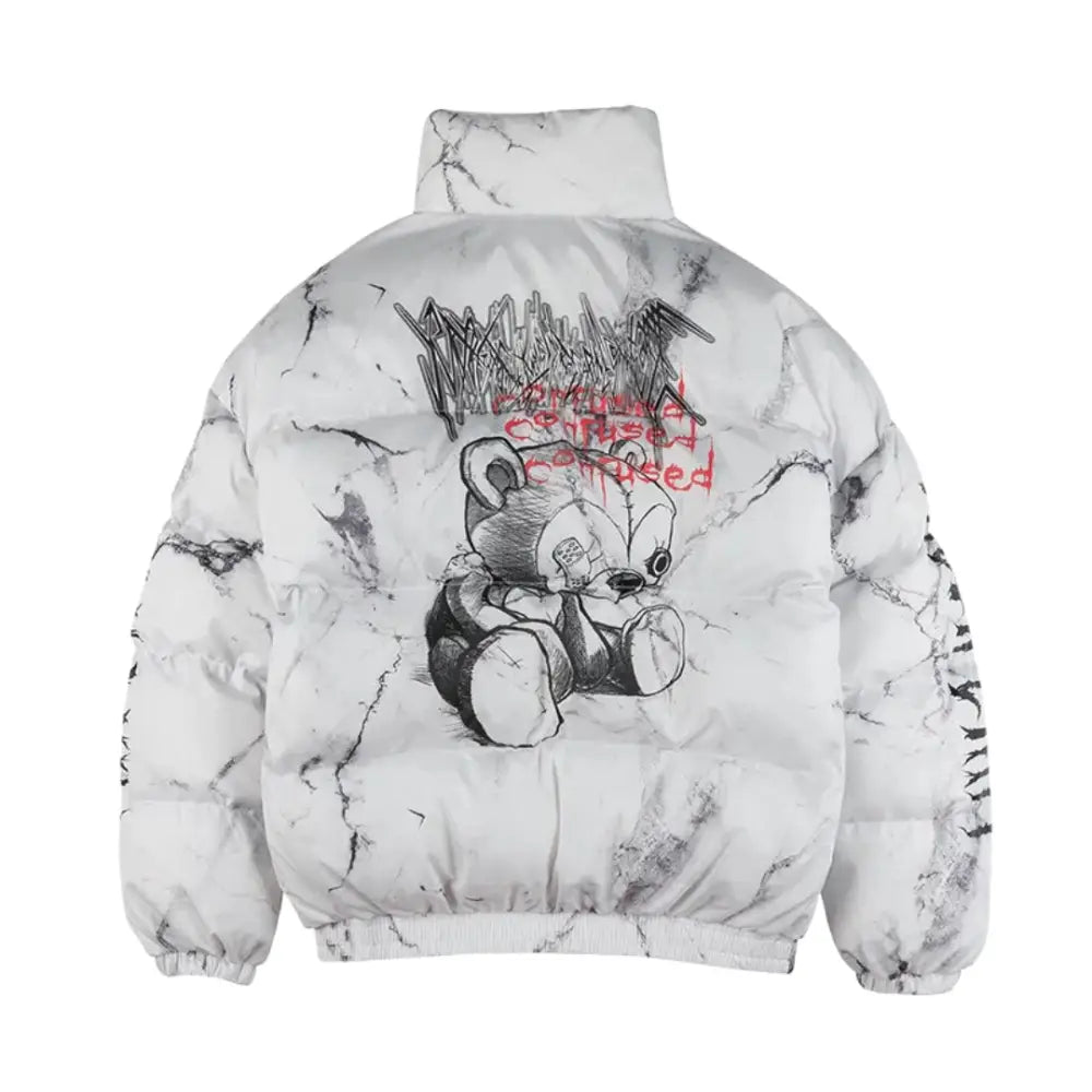 Anime inspired rock lee and punch man quilted jacket y2k style washed white / m