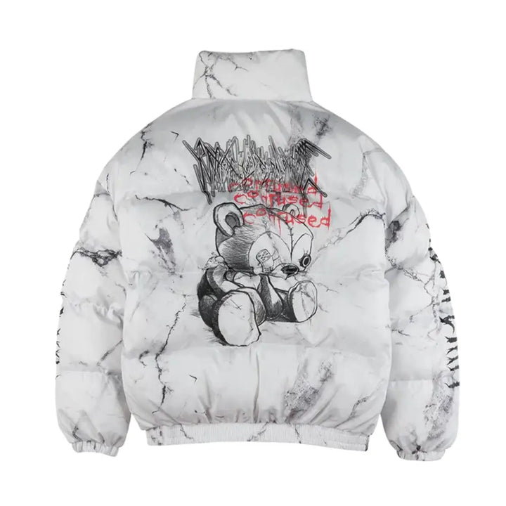 Anime inspired rock lee and punch man quilted jacket y2k style washed white / m