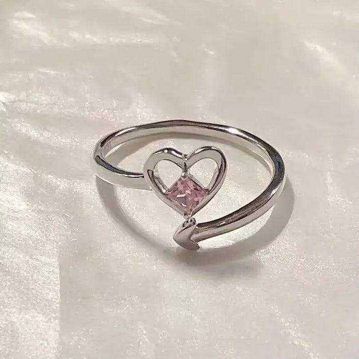 Heart arrow love ring with semi-precious stone and zinc alloy - b / opening - rings