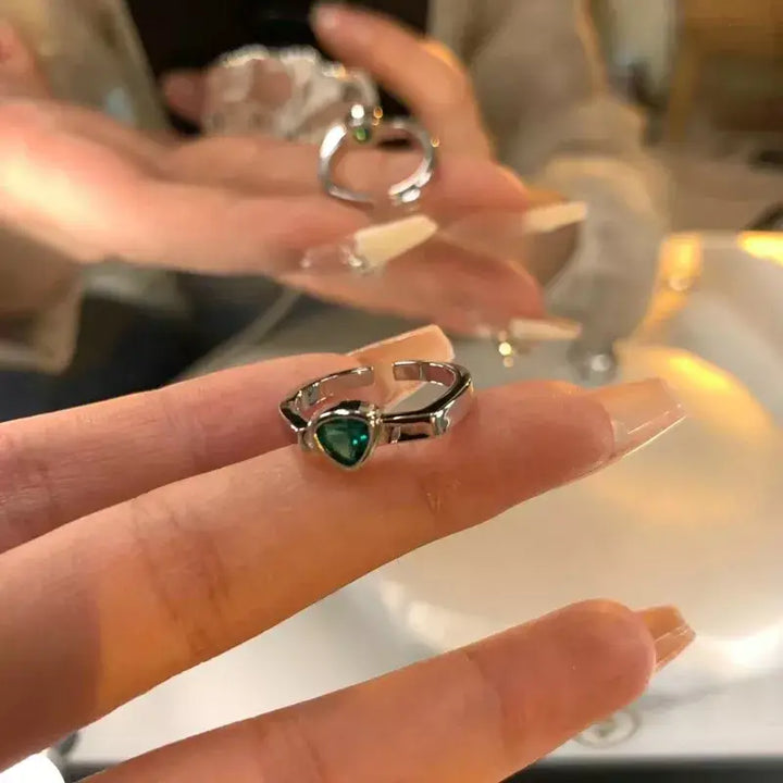 Heart arrow love ring with semi-precious stone and zinc alloy - l / opening - rings