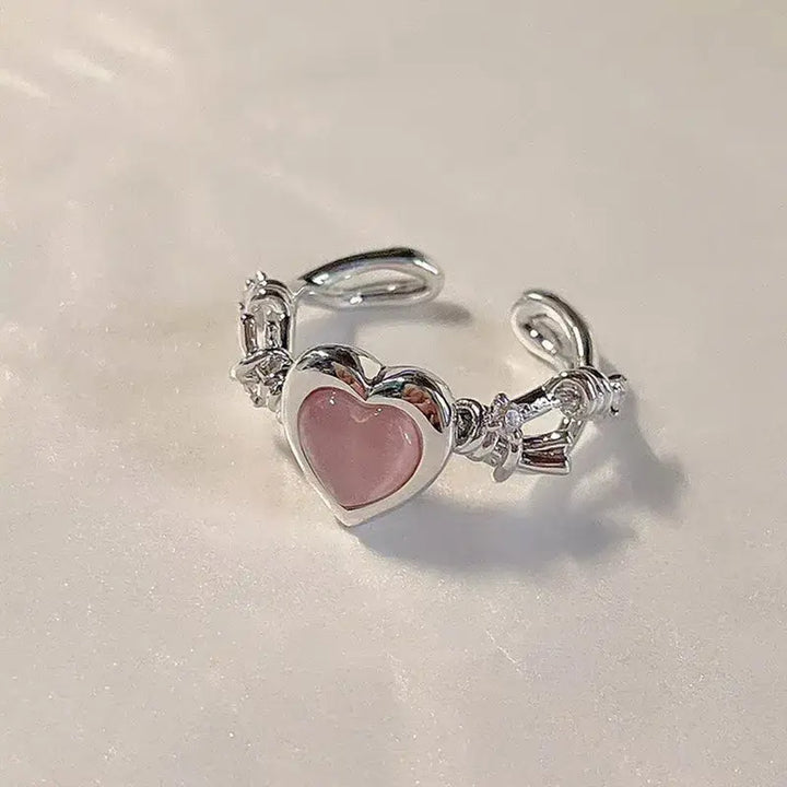 Heart arrow love ring with semi-precious stone and zinc alloy - m / opening - rings