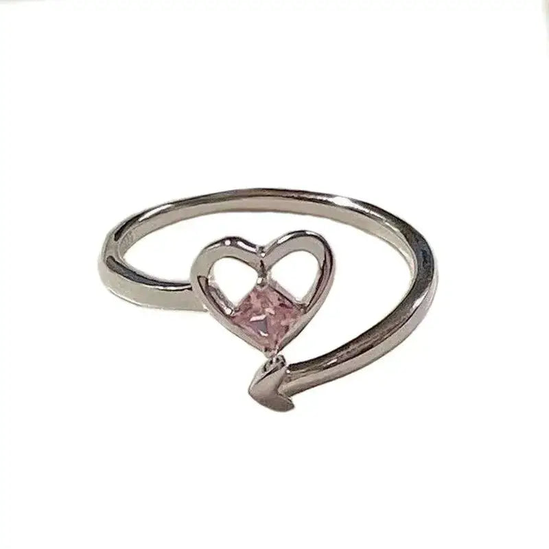 Heart arrow love ring with semi-precious stone and zinc alloy - rings
