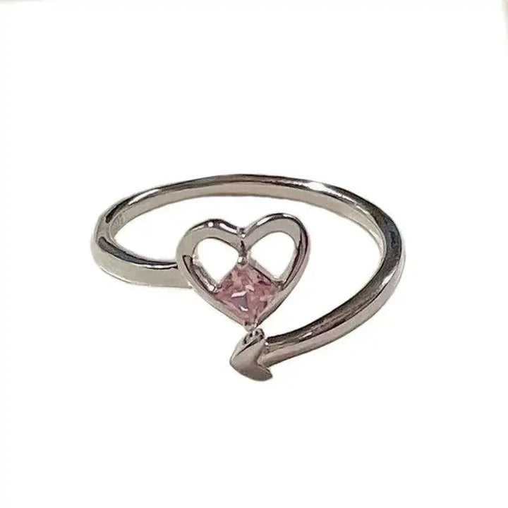 Heart arrow love ring with semi-precious stone and zinc alloy - rings