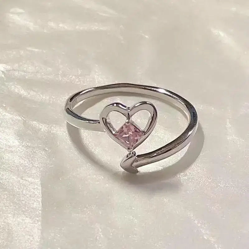 Heart arrow love ring with semi-precious stone and zinc alloy - rings