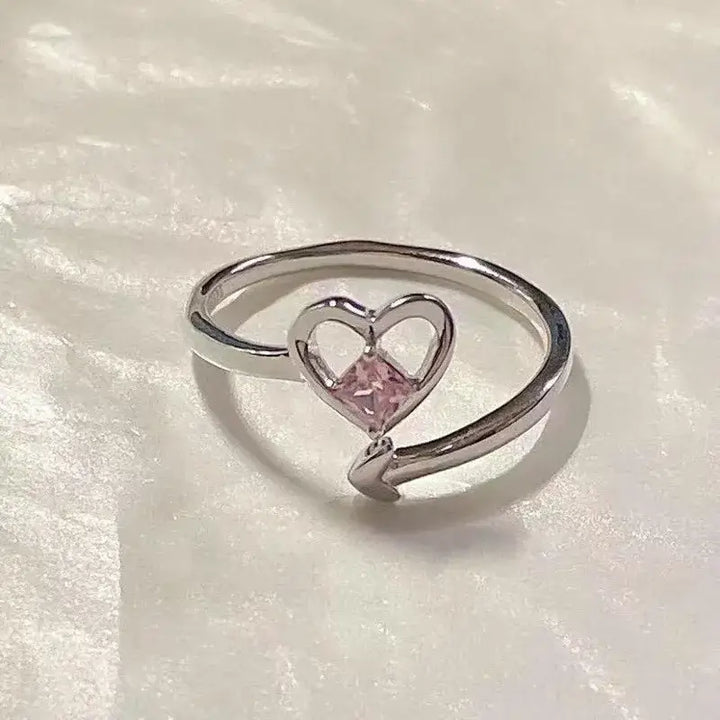 Heart arrow love ring with semi-precious stone and zinc alloy - rings