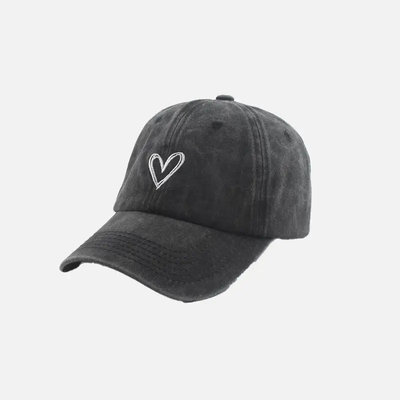 Y2k heart embroidery cap for stylish comfort - black / head size 55-60cm - caps