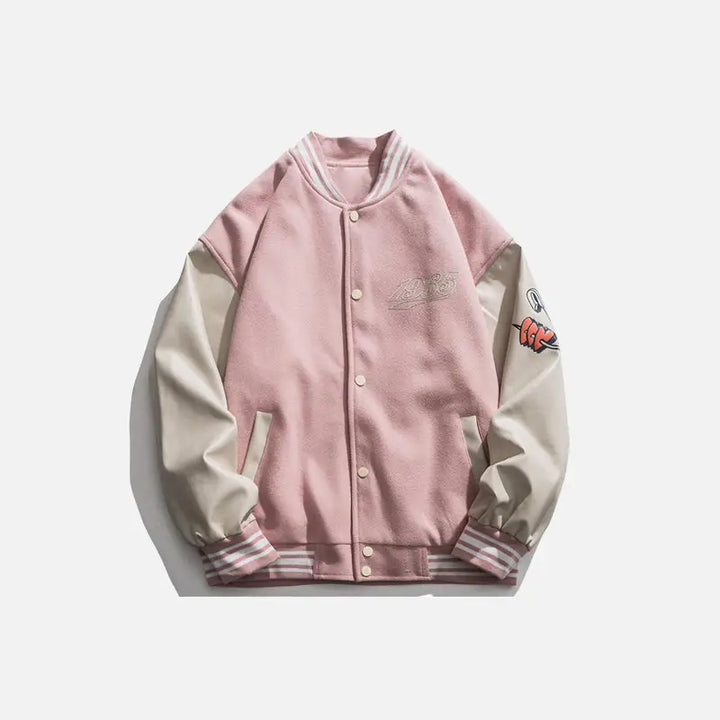 Y2k varsity jacket with heart-shaped letter print - varsity jackets