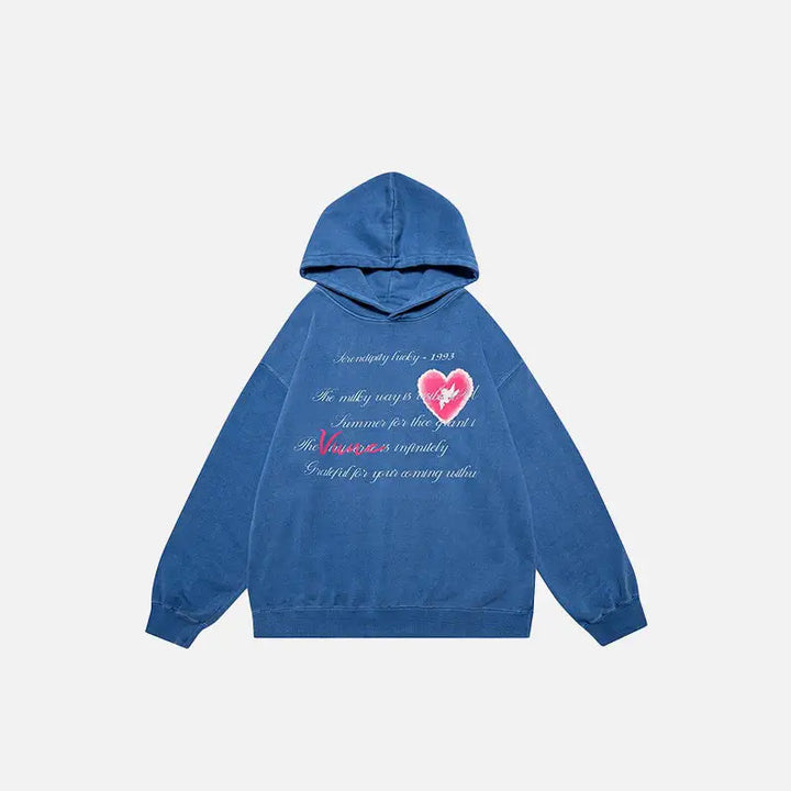 Heart poetry y2k graphic print hoodie for stylish comfort - blue / m - hoodies