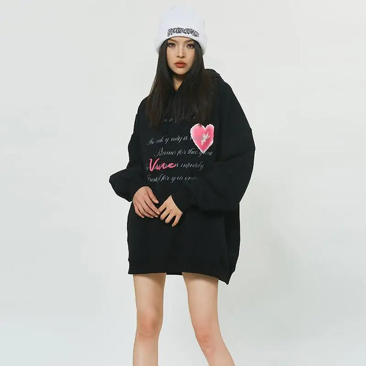 Heart poetry y2k graphic print hoodie for stylish comfort - hoodies