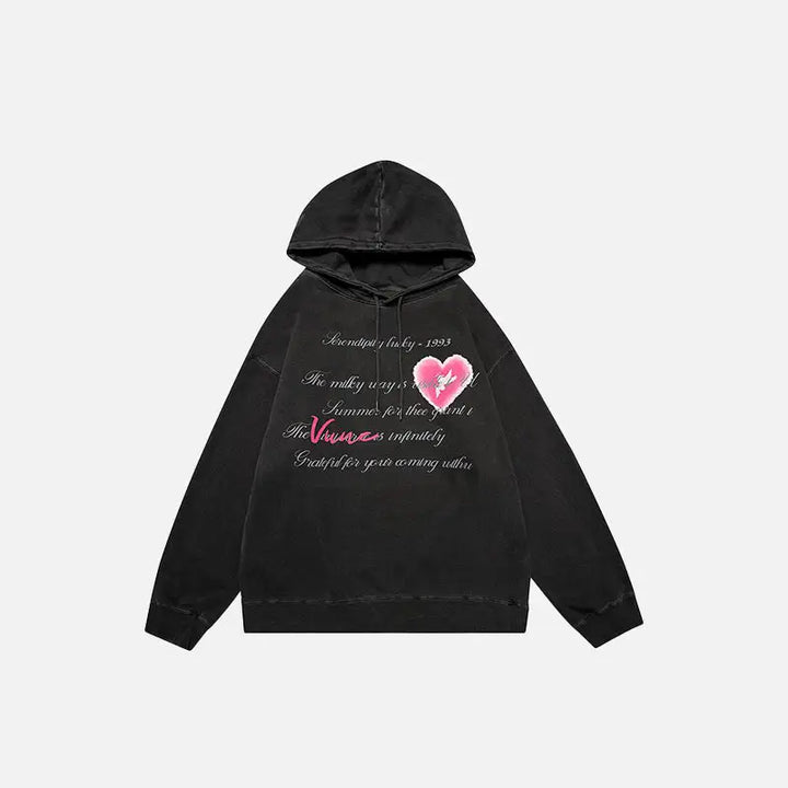 Heart poetry y2k graphic print hoodie for stylish comfort - ink black / m - hoodies