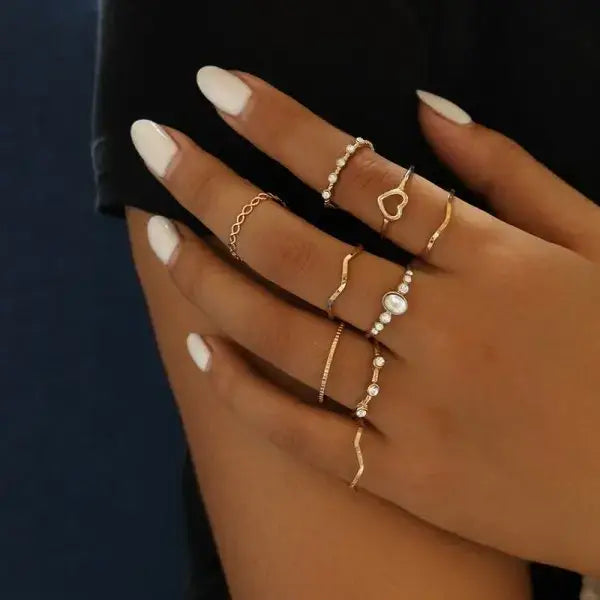 Y2k heart set rings with chains for trendy streetwear - style5