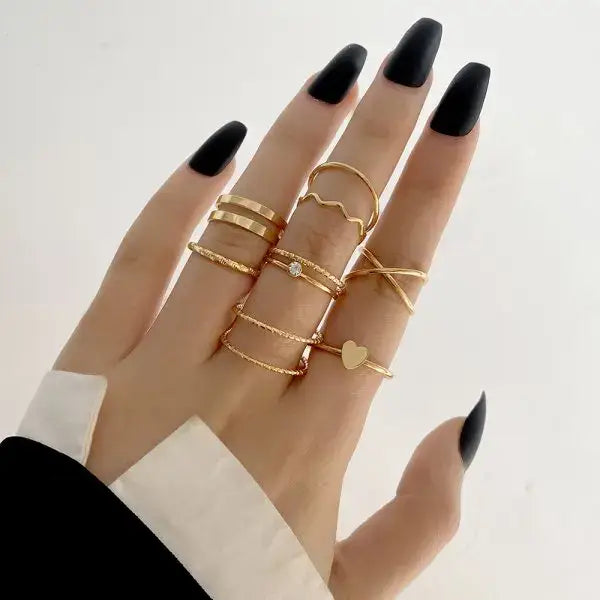 Y2k heart set rings with chains for trendy streetwear - style6