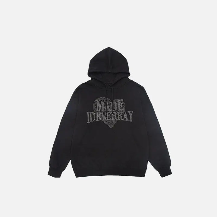 Y2k heart letter print hoodie for stylish streetwear collections - black / m - hoodies