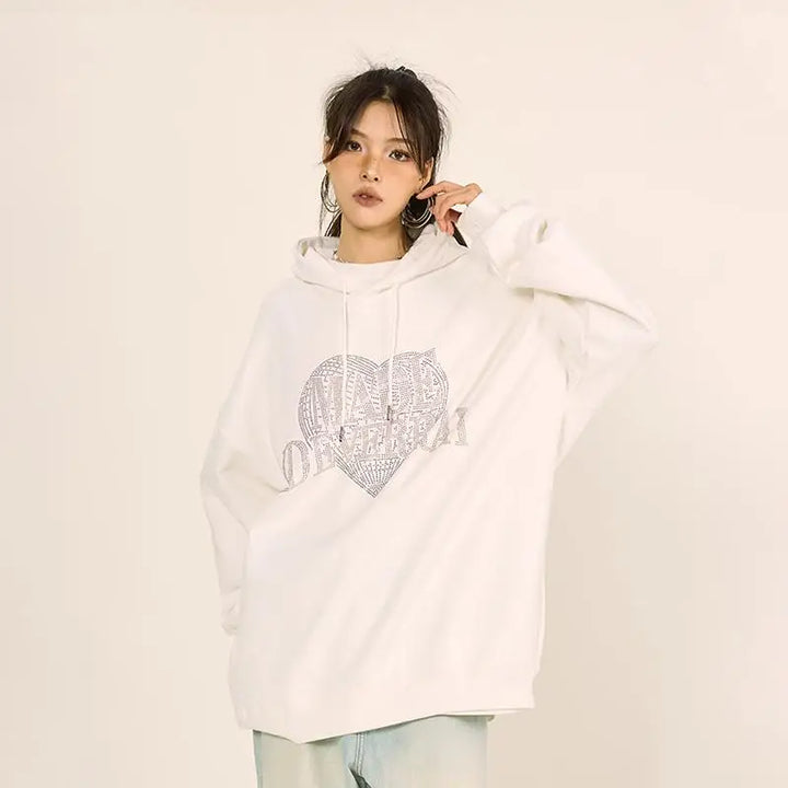 Y2k heart letter print hoodie for stylish streetwear collections - hoodies