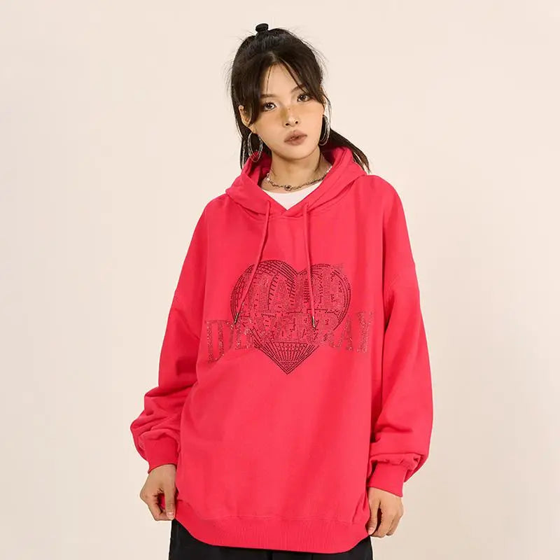 Y2k heart letter print hoodie for stylish streetwear collections - hoodies