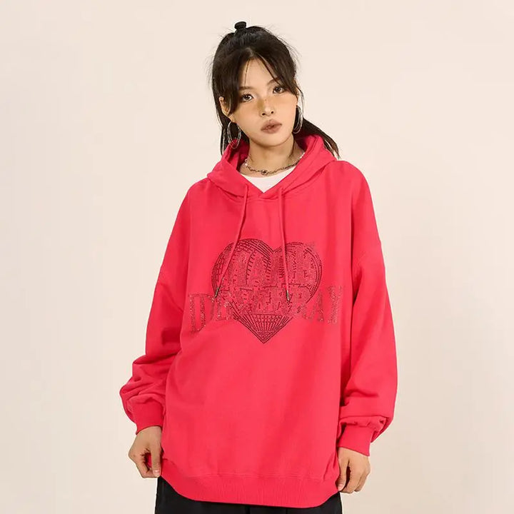 Y2k heart letter print hoodie for stylish streetwear collections - hoodies