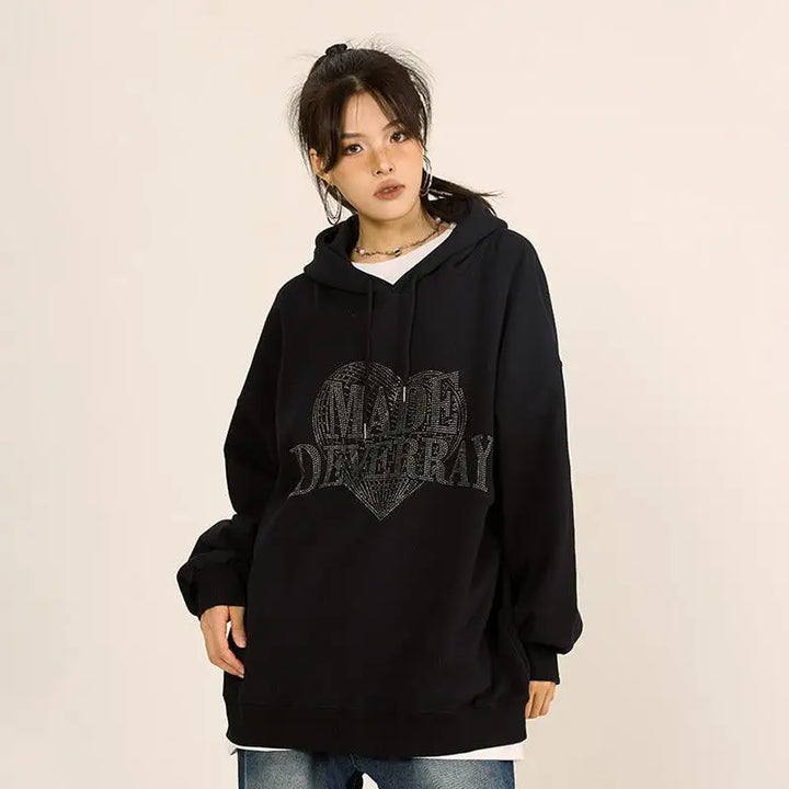 Y2k heart letter print hoodie for stylish streetwear collections - hoodies