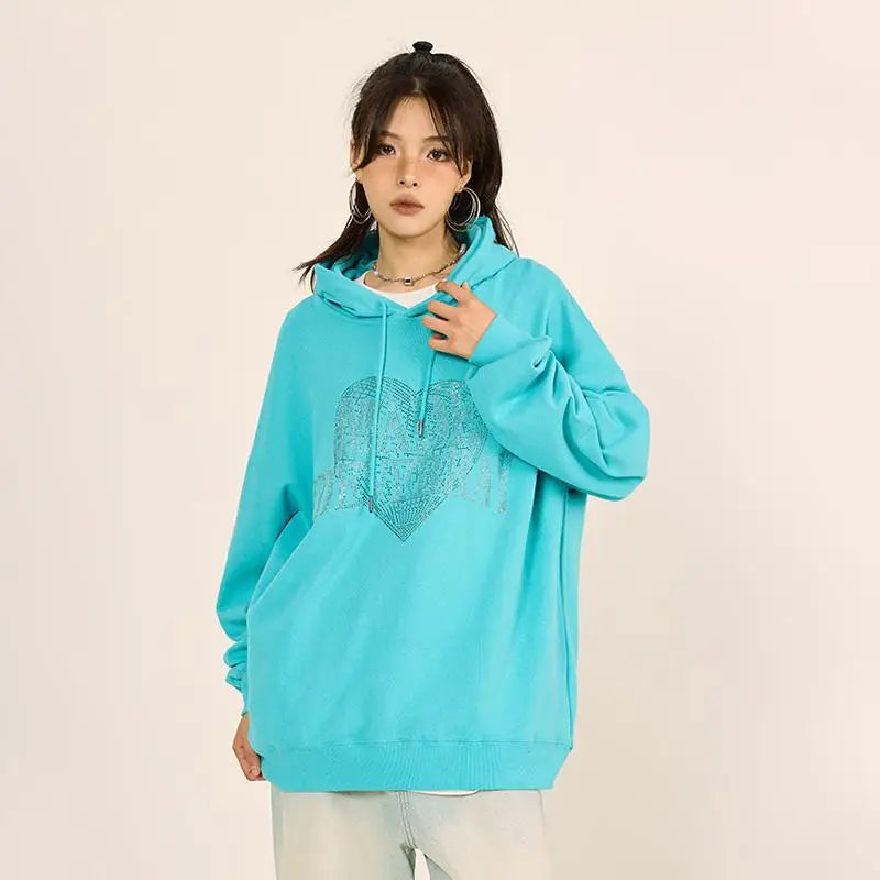 Y2k heart letter print hoodie for stylish streetwear collections - hoodies