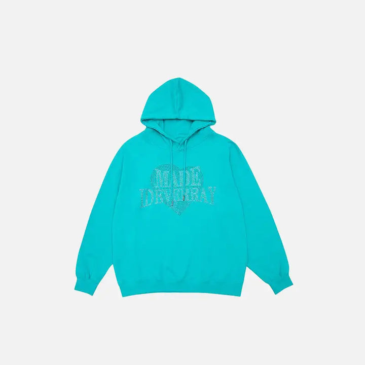 Y2k heart letter print hoodie for stylish streetwear collections - turquoise / m - hoodies