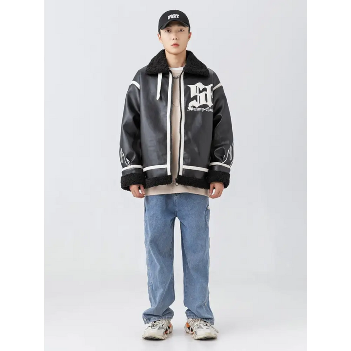 Heated leather and fur jacket from the y2k streetwear collection