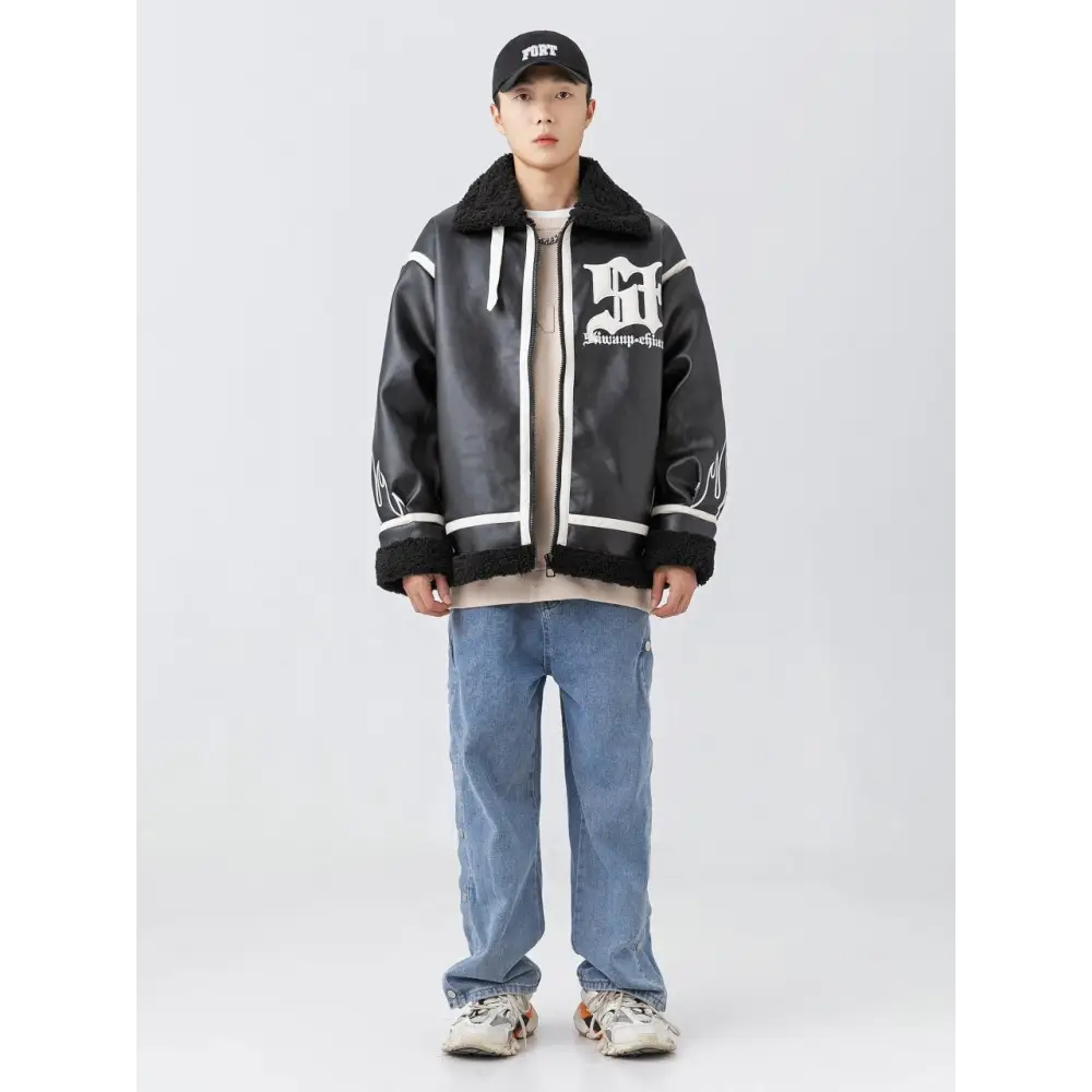 Heated leather and fur jacket from the y2k streetwear collection