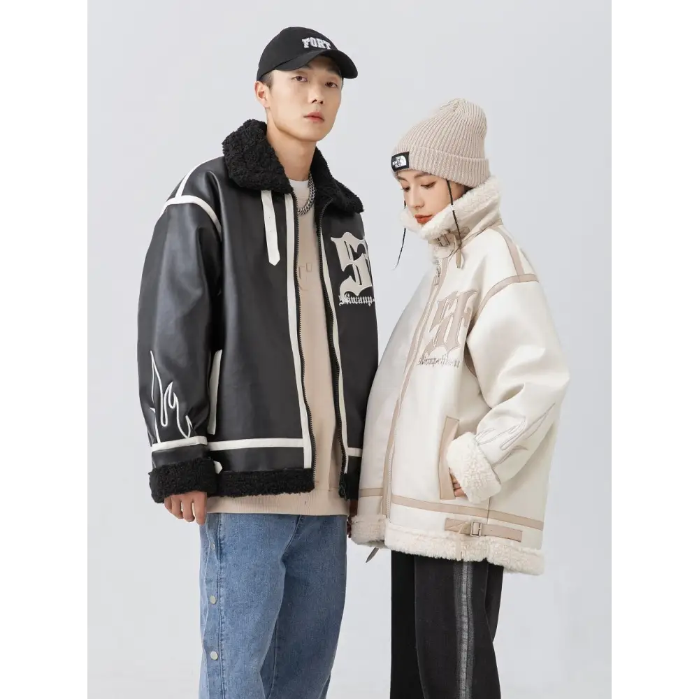 Heated leather and fur jacket from the y2k streetwear collection