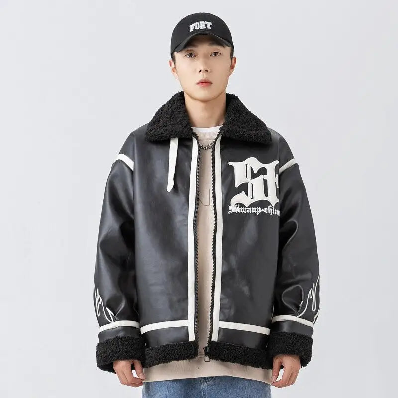 Heated leather and fur jacket from the y2k streetwear collection