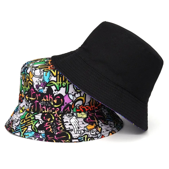 Y2k cartoon pattern hip hop bucket hat in polyester and cotton - hats