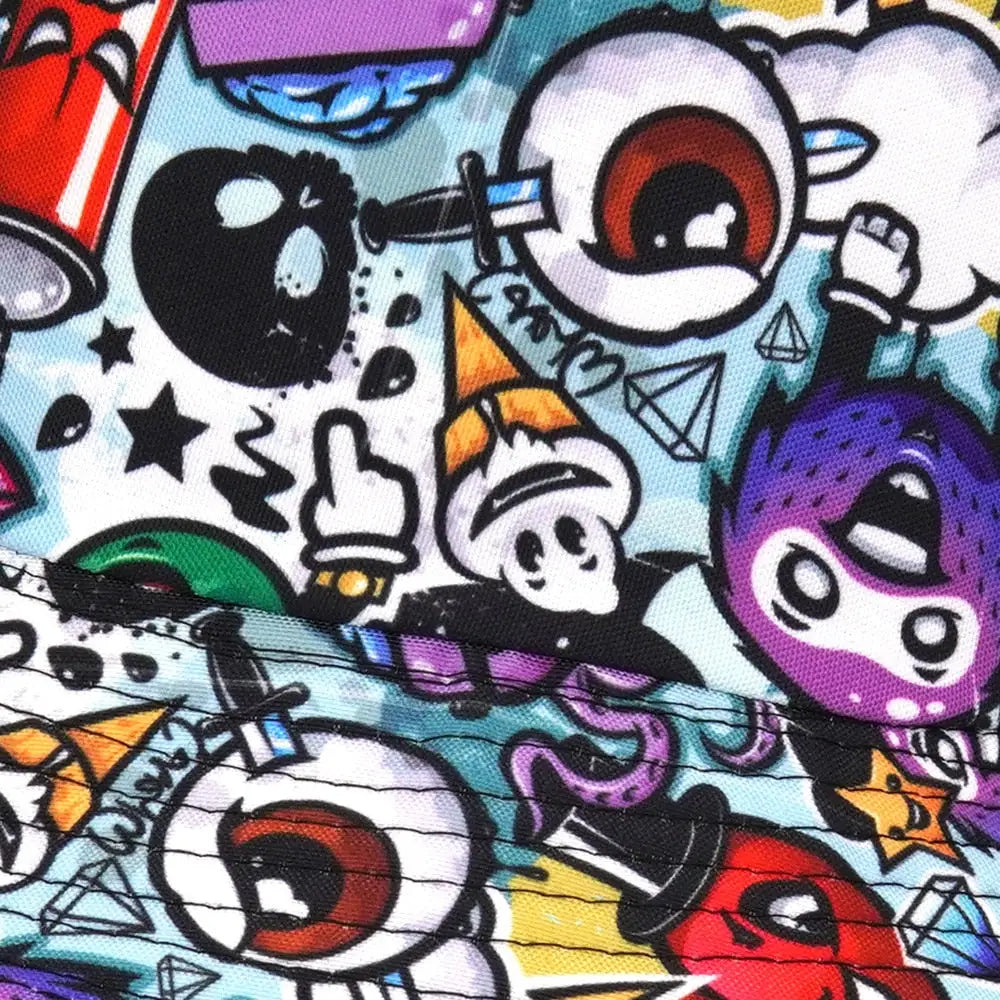 Y2k cartoon pattern hip hop bucket hat in polyester and cotton - hats