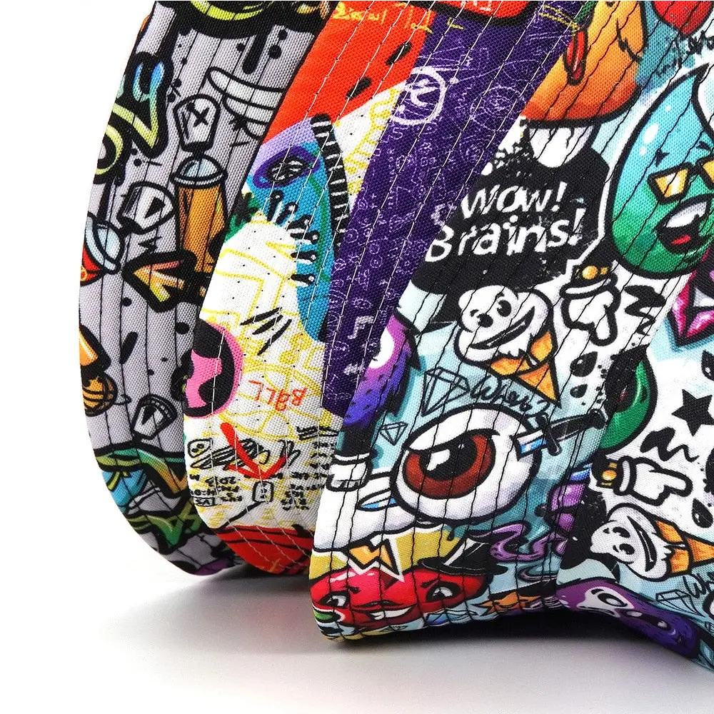 Y2k cartoon pattern hip hop bucket hat in polyester and cotton - hats
