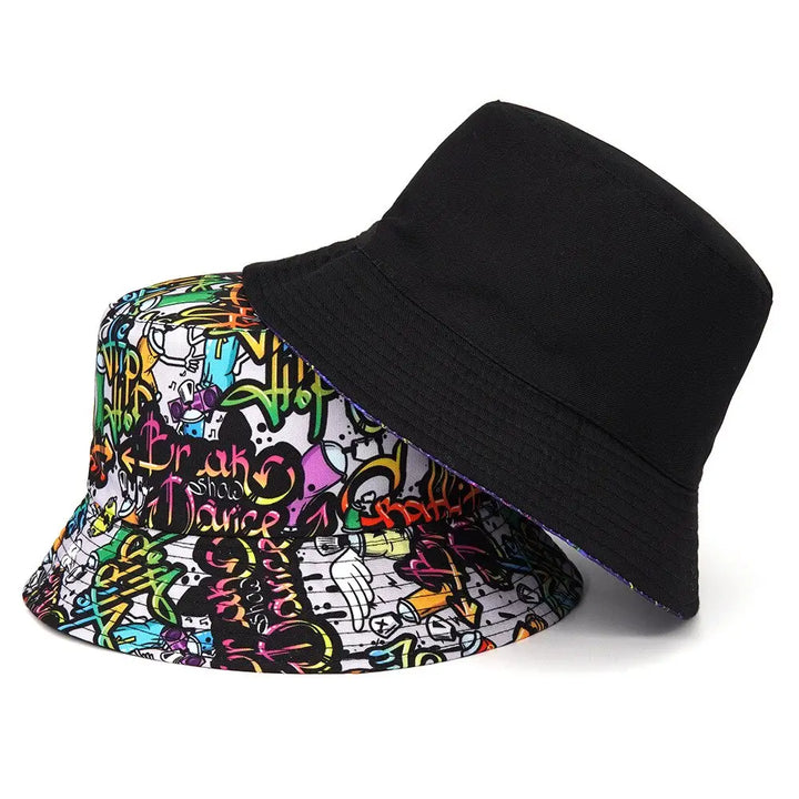 Y2k cartoon pattern hip hop bucket hat in polyester and cotton - hats