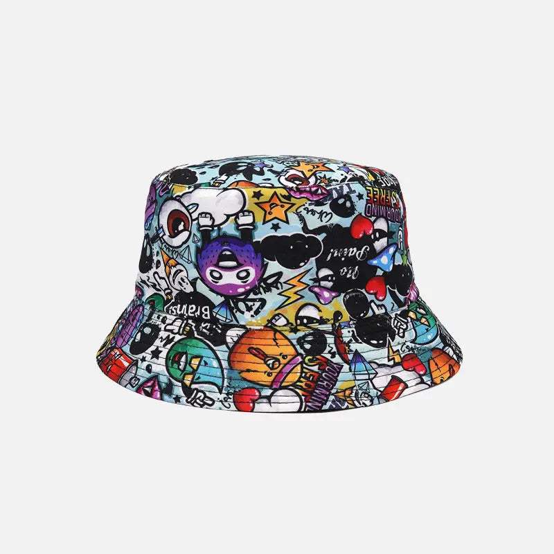 Y2k cartoon pattern hip hop bucket hat in polyester and cotton - style 1 / 56-58cm - hats