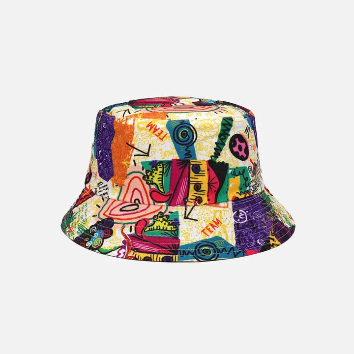 Y2k cartoon pattern hip hop bucket hat in polyester and cotton - style 2 / 56-58cm - hats
