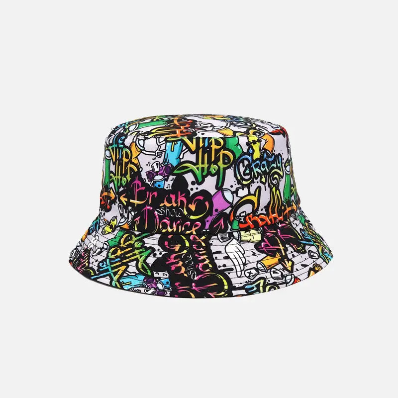 Y2k cartoon pattern hip hop bucket hat in polyester and cotton - style 3 / 56-58cm - hats