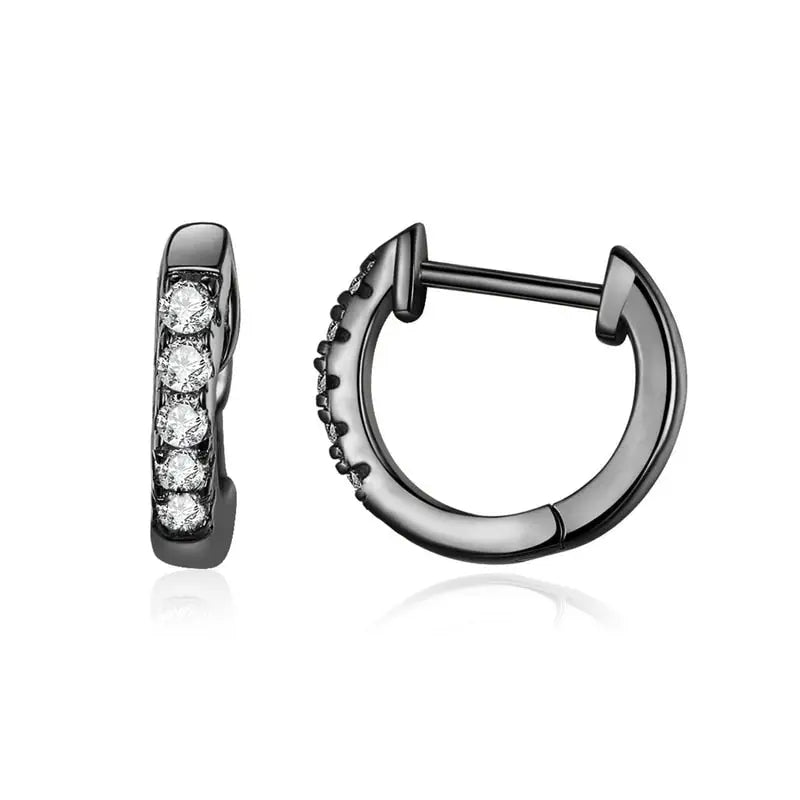 Silver 925 hoop huggie earrings with zircon y2k style - black / 8 mm