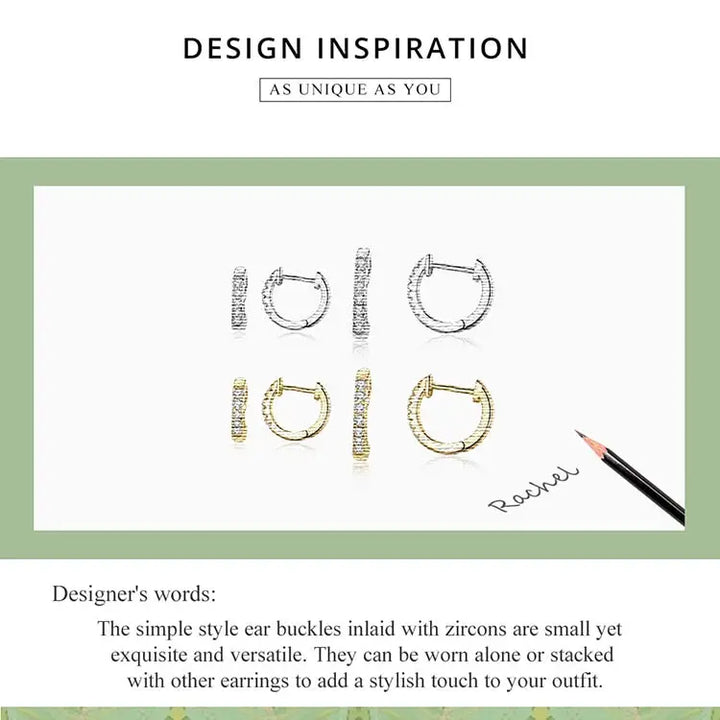 Silver 925 hoop huggie earrings with zircon y2k style