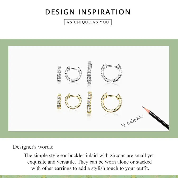 Silver 925 hoop huggie earrings with zircon y2k style