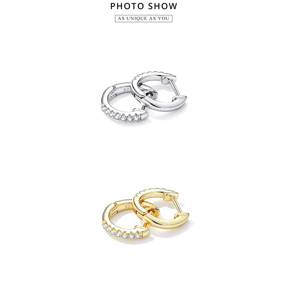 Silver 925 hoop huggie earrings with zircon y2k style