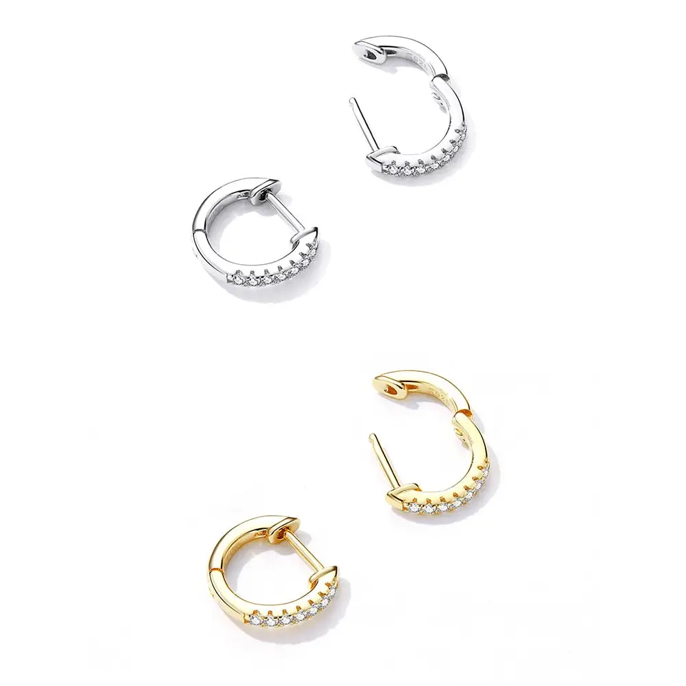 Silver 925 hoop huggie earrings with zircon y2k style