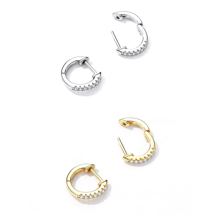 Silver 925 hoop huggie earrings with zircon y2k style